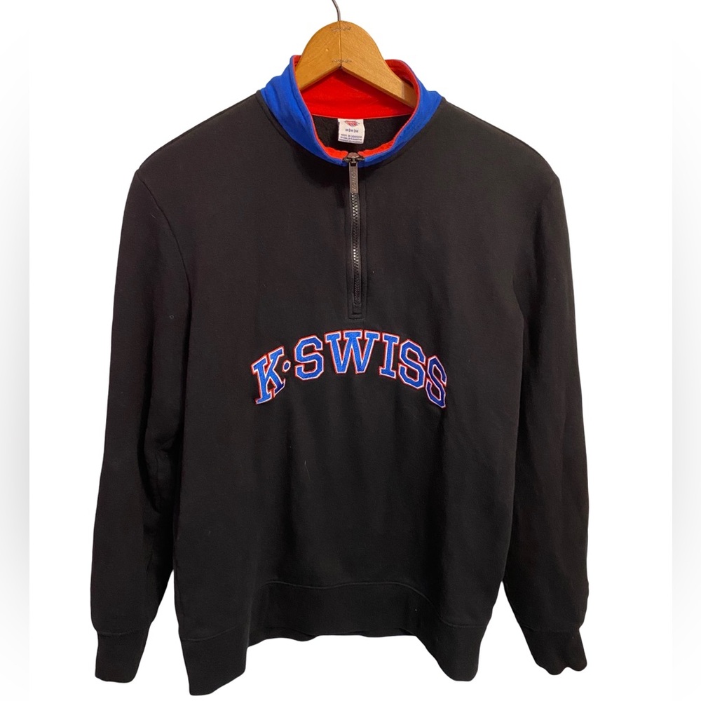 Vtg K-Swiss 1/4 Zip Long Sleeve Shirt Men's Size Medium Black - Embroidered Logo